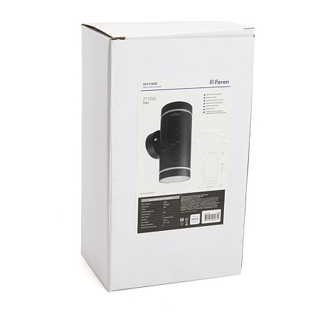 Светильник садово-парковый Feron DH1002, на стену вверх/вниз, 2* GX53, 230V, черный - фото