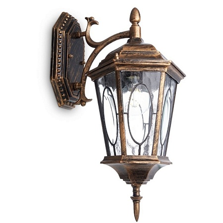 Светильник садово-парковый Feron PL161 шестигранный на стену вниз 60W E27 230V, черное золото - фото