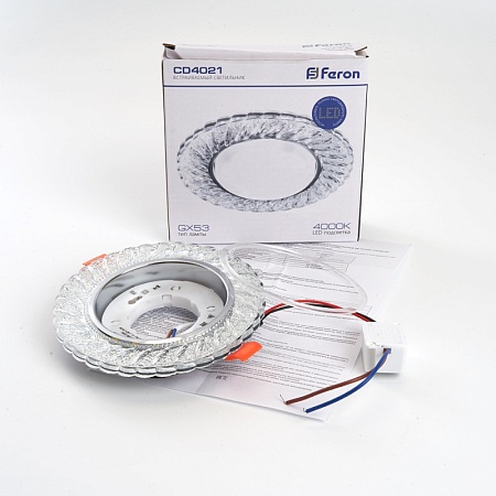 Светильник встраиваемый с белой LED подсветкой Feron CD4021 потолочный GX53 без лампы прозрачный - фото