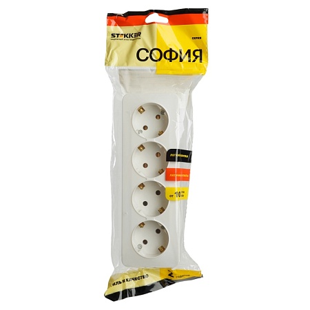Розетка 4-местная с/з открытой установки, STEKKER, 250В, 16А, IP20, серия София, белый, MST16-14-01 - фото