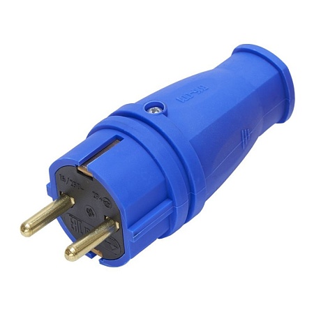 Вилка прямая с/з, STEKKER, RPG16-21-441 (В 16-001), каучук 250В, 16A, IP44, синий - фото