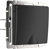 Розетка влагозащ. с зазем. с защит. крышкой и шторками черный матовый WL08-SKGSC-01-IP44