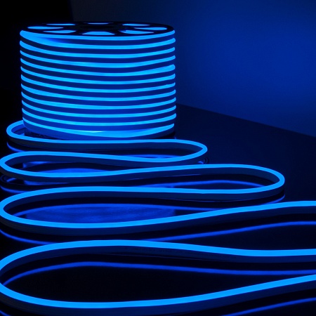 Светодиодный гибкий неон 220 В 9.6 Вт/м 120Led/м 2835 IP67, односторонний, синий, 50 м Гибкий неон 220V 9,6W 120Led 2835 IP67 односторонний синий, 50 м Elektrostandard - фото