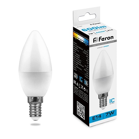 Лампа светодиодная Feron LB-97 Свеча E14 7W 175-265V 6400K - фото