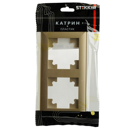 Рамка STEKKER, PFR00-7002-08 2-местная, пластик, серия Катрин, золото - фото