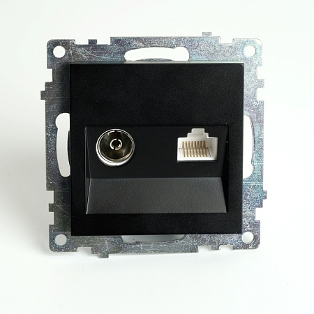 Розетка TV + компьютерная RJ-45 (механизм), STEKKER GLS00-7106-05, серия Катрин, черный - фото