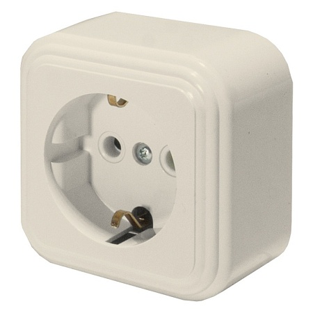 Розетка 1-местная с/з STEKKER, PST16-21-20 (RA 16-133-БЖ), пластик АВС, 250В, 16А, IP20, слоновая кость - фото