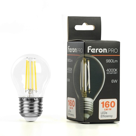 Лампа светодиодная Feron.PRO LB-1706 Шарик E27 980LM 6W 175-265V 4000K - фото