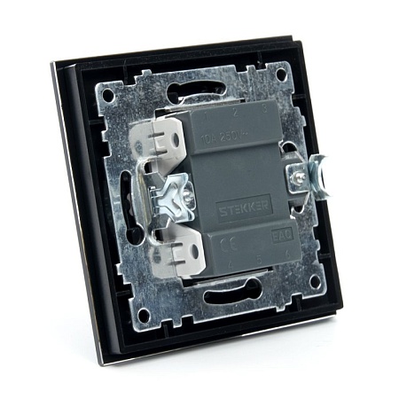 Выключатель 2-клавишный c индикатором STEKKER GLS10-7002-05, 250В, 10А, серия Катрин, черный - фото