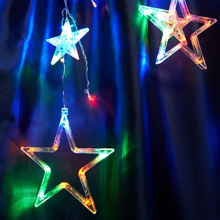 Светодиодная гирлянда Feron CL29 бахрома Звезды  3м  + 3м 230V мультиколор, статичная, c питанием от сети, прозрачный шнур - фото