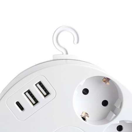 HM10-51-01 Удлинитель 5-местный с/з, 3x1мм2, 2.5м, 250В, 16А, 2USB+С 5V 3,1А, серия Comfort, белый - фото