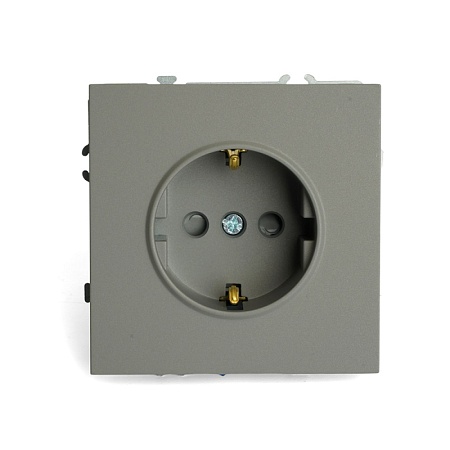 Розетка 1-местная с защитной шторкой с/з (механизм), STEKKER, 250В, 16А, серия Эмили, RST16-5110-10, платиново-серый, soft touch - фото