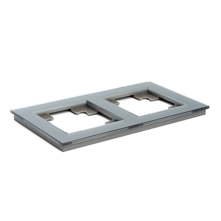 Рамка 2-местная, стекло, STEKKER, GFR00-7002-03 , серия Катрин, серебро - фото