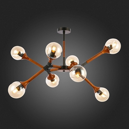 Светильник потолочный Черный, Темное дерево/Прозрачный, Янтарный E27 8*60W SLE109402-08 - фото