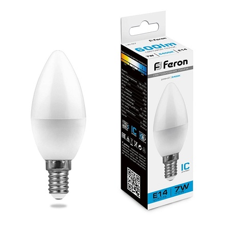 Лампа светодиодная Feron LB-97 Свеча E14 7W 175-265V 6400K - фото