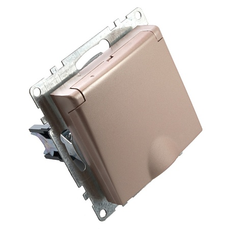 Розетка 1-местная с/з с крышкой (механизм), STEKKER GLS16-7112-02, 250В, 16А с защитной шторкой, серия Катрин, шампань - фото