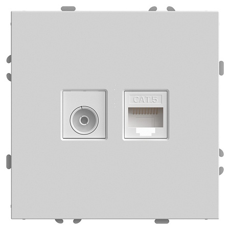 Розетка TV + компьютерная RJ-45 (механизм), STEKKER, серия Эмили, RST00-5106-01, белый фарфор, soft touch - фото