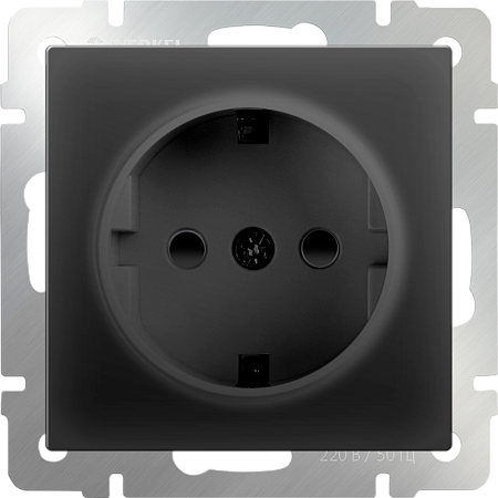 Розетка с заземлением и шторками черный матовый WL08-SKGS-01-IP44 - фото