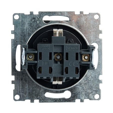 Розетка 1-местная с/з с крышкой (механизм), STEKKER GLS16-7112-05, 250В, 16А с защитной шторкой, серия Катрин, черный - фото