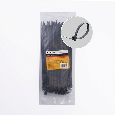 Хомут нейлоновый STEKKER NYCT47-250 4,7х250 мм, d пучка max 65 мм, нагрузка 22кг, черный, упаковка 100 шт - фото
