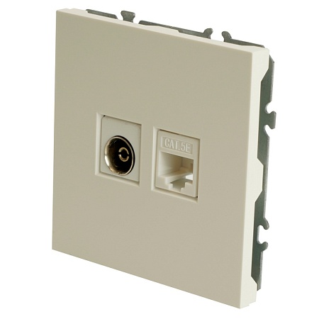 Розетка TV + компьютерная RJ-45 (механизм), STEKKER, серия Эмили, RST00-5106-01, белый фарфор, soft touch - фото