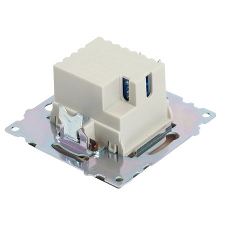 Розетка 2-местная USB + type C, STEKKER GLS10-7116-04, 250В, 3А, max 20W,серия Катрин, шоколад - фото