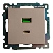 Розетка 2-местная USB + type C (механизм), STEKKER GLS10-7116-02, 250B, 3A, max 20W, серия Катрин, шампань - фото